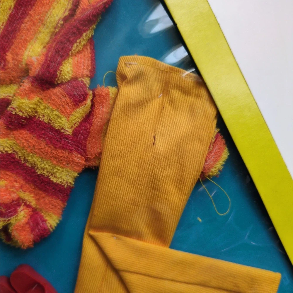Vtg‎ 70s Marx Sindy Windswept #44203 Doll Outfit Yellow Striped Terry Cloth